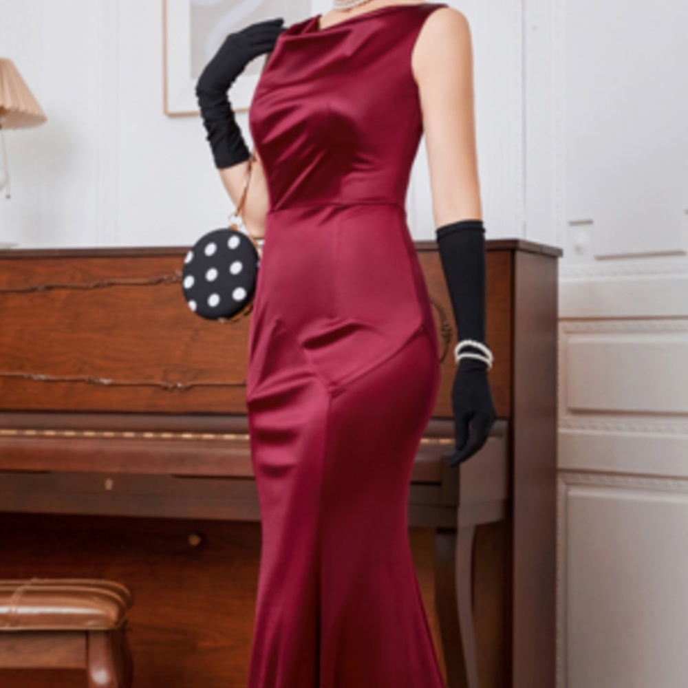MUXXN Boutique Women's Long Elegant Mermaid Burgundy Evening Cocktail Dress